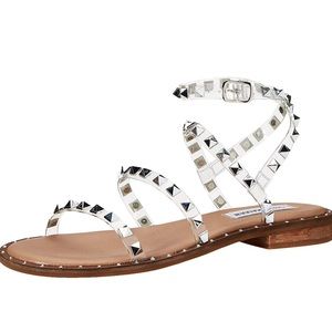 Steve Madden Tan/Clear Strap Studded Flat Sandals Women’s 9